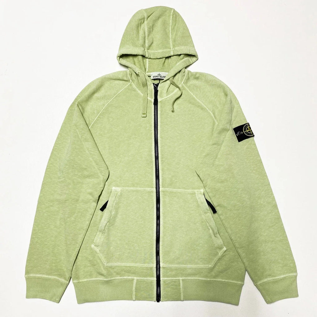 Stone Island Garment Dyed Full Zip Hoodie In Lime Green